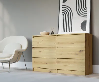 Obrázok produktu pre 3xEliving Demi komoda 6 120cm - so 6 zásuvkami (dub Artisan)