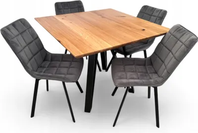 Produktbild von Set für 4 Personen Graue Samtstühle + Quadratische Eichenholz-Tischplatte 100x100