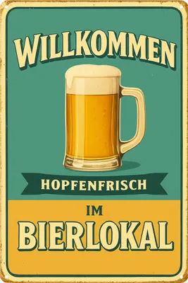 Produktbild von Blechschild AstraDesign 20x30 cm „Hopfenfrisch im Bierlokal“ – Metallschild Wanddeko, Schild, Geschenkidee