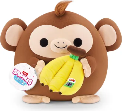 Image de Zuru Snackles Monkey : peluche singe Snackle avec une banane et des fruits, 35 cm