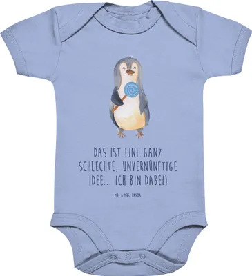 Produktbild von Mr. & Mrs. Panda overall baby Pinguin Lolli 3. - 6. Monat - Dusty Blue - Geschenk, Spruch, Strampler, Babybody, Süßigkeiten, Unvernünftig, Babystrampler, babyanzug