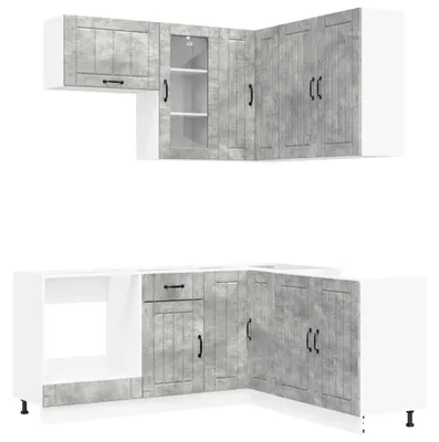 Image de vidaXL Ensemble de cuisine LUCCA, 8 pièces, gris béton, matériau de bois