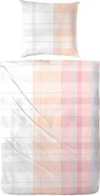 Produktbild von Hahn Renforcé Bettwäsche Orange Rot Kariert 100% Baumwolle Reißverschluss Bettbezug Kissenbezug Bettgarnitur Bettwäsche-Set 135x200 cm