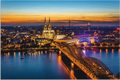 Produktbild von ARTland Wandbild Alu für Innen & Outdoor Erleuchtetes Köln von oben Größe: 90x60 cm