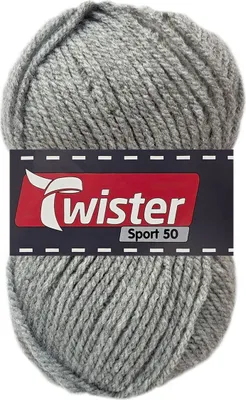 A ball of grey yarn with a label.