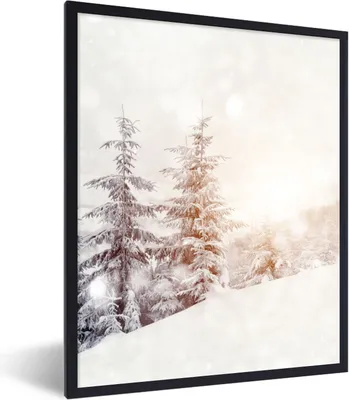 Produktbild von MuchoWow® Gerahmtes Poster Baum - Schnee - Winter 60x80 cm - Poster mit Schwarzem Bilderrahmen Wandposter Rahmen Foto Bilder - Premium - Wanddeko Wohnzimmer