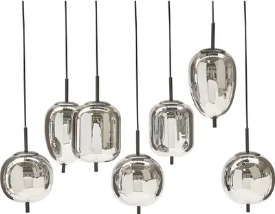 Obrázek produktu pro BELIANI Závěsné svítidlo poloprůhledný kouřový efekt stříbrné skleněné stínidlo železo 7 světel moderní designové doplňky obývací pokoj