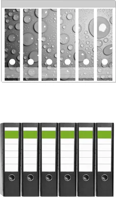 Produktbild von Wallario 6 Stück breite Ordner inkl. Klebeetiketten mit Motive Wassertropfen in schwarz weiß -  Set mit Rückenschildern / Ordnerrücken Stickern