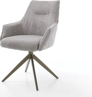 Produktbild von DELIFE Drehstuhl Alja-Flex mit Armlehnen Cord Silbergrau Kreuzgestell breit Effektfinish Titan 360° drehbar Taschenfederkern