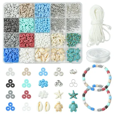 Ozean-Perlen-Set: Polymer-Ton, Glas, Muscheln, 13,5–14 mm