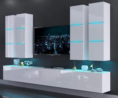 Produktbild von Furnitech Wohnwand Wohnzimmer - Hängend Wohnwand Modern - Regale und TV Schrank - Wohnzimmer Möbel ohne LED (Future Malaga AN40-18HG-W2 1A - ohne Füße)