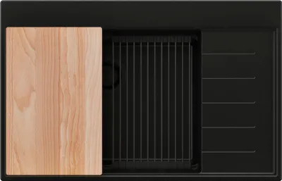Produktbild von PRIMAGRAN Spülbecken Alles Schwarz 78x50cm, Granitspüle 1 Becken + Ablauf-Set + Küchenzubehörset, Küchenspüle ab 60er Unterschrank - Sydney