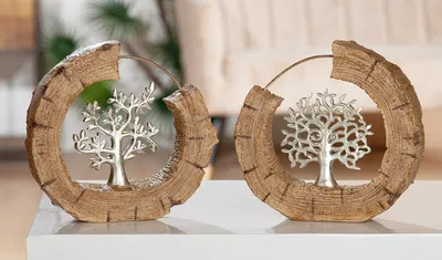 Produktbild von GILDE Poly Skulptur "Baum" braun beige/mit silberfarbenem Baum