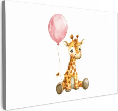 Obrázek produktu pro OneMillionCanvasses® - Plátno - Žirafa - Dítě - Zvířata - Růžový balón, nástěnná malba, nástěnné dekorace obrázky do obývacího pokoje, 120x80cm