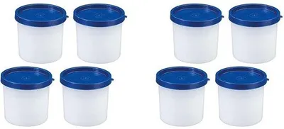 Image de Lot de 4 petits récipients en plastique transparent de 200 ml, empilables, bleus