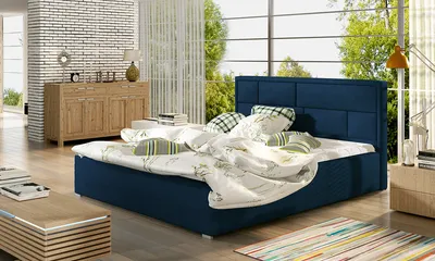Produktbild von NABBI Gepolstert Doppelbett mit Rost Lisa auf 200 - Dunkelblau