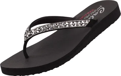 Produktbild von Skechers Zehentrenner Damen Schwarz 40 EU, Synthetik, Yoga Foam Komfortfußbett, Schmetterlings- & Strassdetails, vegan, flexible Traktionslaufsohle