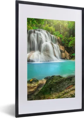 Produktbild von MuchoWow® Gerahmtes Poster Wald - Wasserfall - Natur 40x60 cm - Poster mit Schwarzem Bilderrahmen Wandposter Rahmen Foto Bilder - Poster in Rahmen