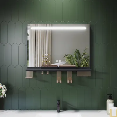 Zdjęcie produktu dla Lustro łazienkowe SONNI 70 x 50 cm, trójkolorowe, ściemniane, RA90, przeciwmgielne, z wielofunkcyjną półką