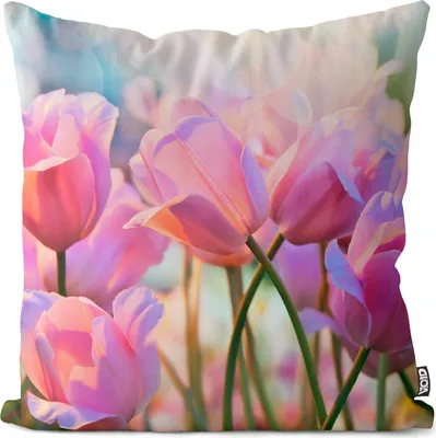 Produktbild von VOID Rosa Tulpen Blumen Strauss Kissenbezug Kissenhülle sofa couch wohnzimmer dekoration wasserfest Outdoor Garten Kissen bezug deko