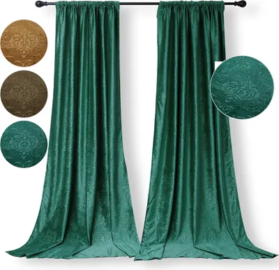 Produktbild von Vorhänge Blickdicht, Grün Vorhang 2er Set Kräuselband, Deluxe Samt Floral Verdunklungsvorhänge Thermovorhang für Wohnzimmer Schlafzimmer, 132*213cm