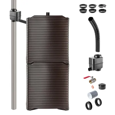 Produktbild von KADAX Regentonne, Modulregenwassertank für Garten, Wetterbeständiger Regenfass 126 Liter (2x Mokka + Sammler SET A)