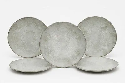 Productafbeelding van Porseleinen dessertborden set, 6 stuks - 21 cm - Duurzaam - Grijs - Taartbord