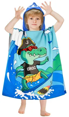 Imagen del producto de Toalla de baño para niños Krokodil, ultra absorbente, con capucha, de microfibra, 1 unidad, ideal para la playa y la natación