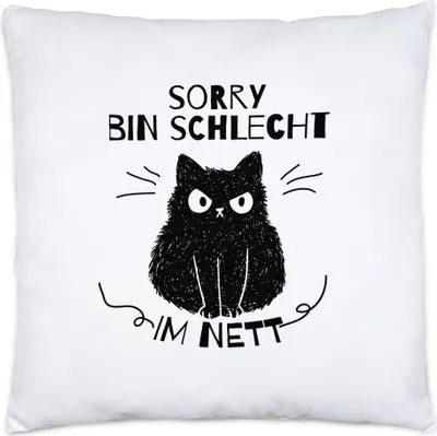 Produktbild von Sorry Bin Schlecht Im Nett Kissen mit Katzen und Herzen Motiv für Katzenliebhaber Katzenliebe Miau Mieze Büsi