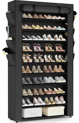 Produktbild von Schuhregal 11 Ebenen, Schuhschrank Hoch für 50 Paar Schuhe, Schwarz, Staubdicht, Stapelbar, 174x85x28.5 cm