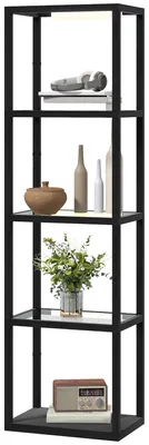 Image de Lampe sur pied LED avec étagère à 4 niveaux et compartiments en verre | Couleur : Noir