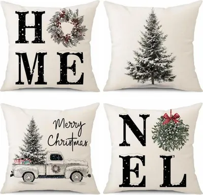 Immagine prodotto di Sungeek Set di 4 copricuscini natalizi in lino Decorazione di Babbo Natale 50x50 cm