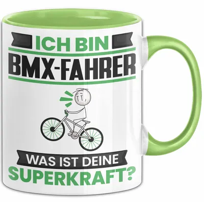 Produktbild von BMX-Fahrer Tasse Geschenk für BMX-Fahrer Geburtstag Lustiger Spruch Kaffee-Becher Was Ist Deine Superkraft (Grün)