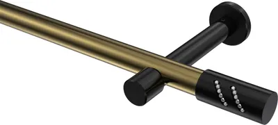 Produktbild von Interdeco Gardinenstange / Vorhangstange Messing Antik / Schwarz, Typ Prestige Zoena (Glitzerzylinder) ohne Ringe, 20 mm Ø 1-läufig, 220 cm
