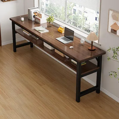 Produktbild von Zweisitzer-Schreibtisch, Lerntisch, Schreibtisch mit Regal, Computertisch, Langtisch, Tisch Dunkelbraun L160 x B40 x H75cm /FSSZ160/
