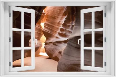 Produktbild von Wallario Wandbild mit Fenster-Illusion: Antelope Canyon Arizona  USA, Größe: 61 x 91,5 cm, Poster mit weißem Aluminiumrahmen