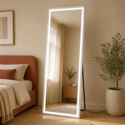 Productafbeelding van ZMH Lichaamsspiegel met LED verlichting 160cm staande spiegel wandspiegel grote lichaamspiegel voor slaapkamer kleedkamer wanddecoratie binnenmeubels