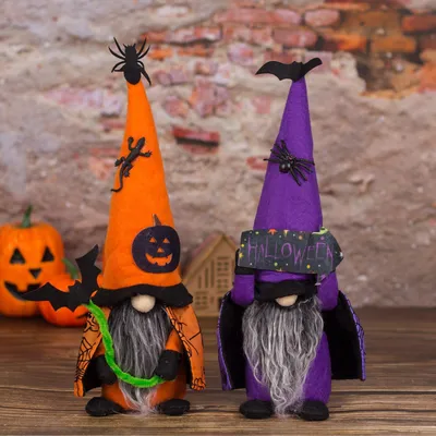 Produktbild von 2 Halloween-Gespenstercapes, gesichtslose Fledermaus-Greis, Zwerggnom-Ornamente, Halloween-Puppenornamente