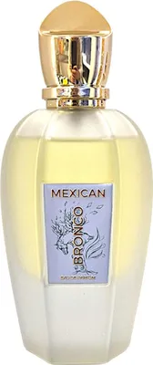 A perfume bottle with a gold cap and a label featuring a horse illustration.
