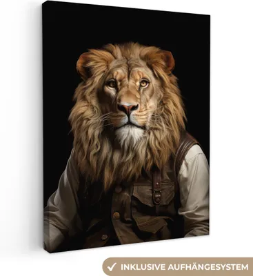 Produktbild von MuchoWow® - Leinwandbilder - Löwe - Porträt - Schwarz - Tier, Wandbild, Wanddeko Bilder Wohnzimmer, 30x40 cm