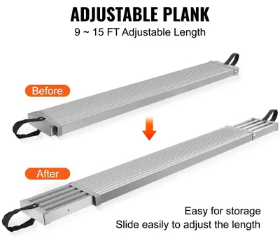 Zdjęcie produktu dla Drabina składana - deska - teleskopowa drabina aluminiowa - 9-15 ft - 500lbs Udźwig - 12.5 inch Szerokość