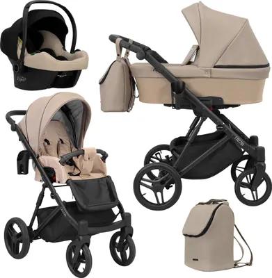 Produktbild von Kinderwagen LAZZIO Sportwagen Babywagen Babyschale Komplettset Kinder Wagen Autositz Set 3 in 1 (LAZ-12, Rahmenfarbe: Schwarz)