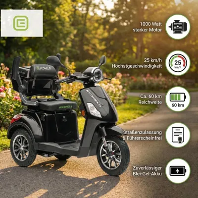 Produktbild von Seniorenmobil P1000, Lithium-Akku, 25 km/h, 1000 Watt, Schwarz