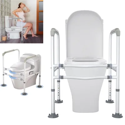 Obrázek produktu pro YARDIN Stojící pomůcka WC pro seniory Výškově nastavitelná stojící pomůcka WC s područkami Protiskluzové zvýšené sedátko WC pro seniory Pomůcka WC s oporou max. nosnost 200 kg