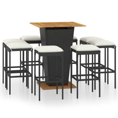 Produktbild von vidaXL 9-tlg. Gartenbar-Set mit Kissen Poly Rattan Schwarz