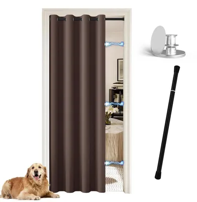 Obrázok produktu pre Záves na dvere, chrániaci pred chladom, s tyčou, rozmer 200 x 132 cm, hnedý, balenie: 1 ks