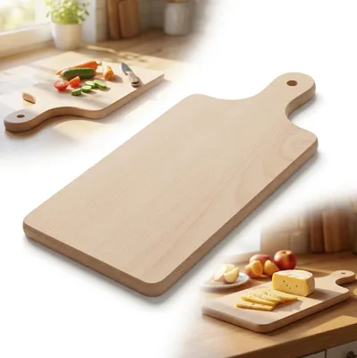 Produktbild von Traditionelles Holzschneidebrett mit Griff | 36cm x 16cm | Buchenholz