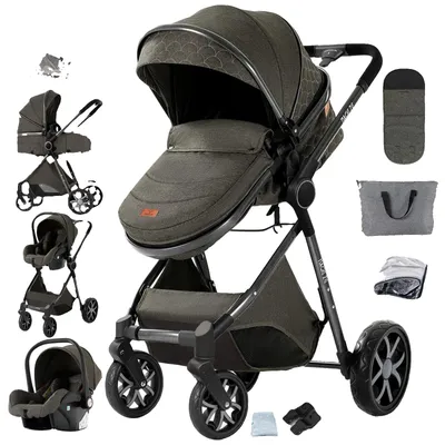 Productafbeelding van Kinderwagen, 3-in-1 ontwerp, lichtgewicht en opvouwbaar, kleur: YV9-TIEFGRAU