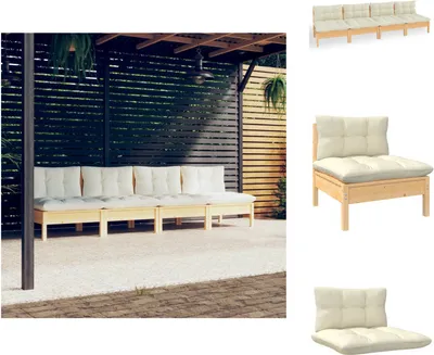 Produktbild von vidaXL 4-Sitzer-Gartensofa mit Creme Kissen Massivholz Kiefer -  Gartensofas