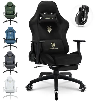Obrázek produktu pro Ergonomická herní židle s podnožkou, 3D podloketníky, nosností 200 kg a tichými kolečky – pohodlná kancelářská židle, černá barva
